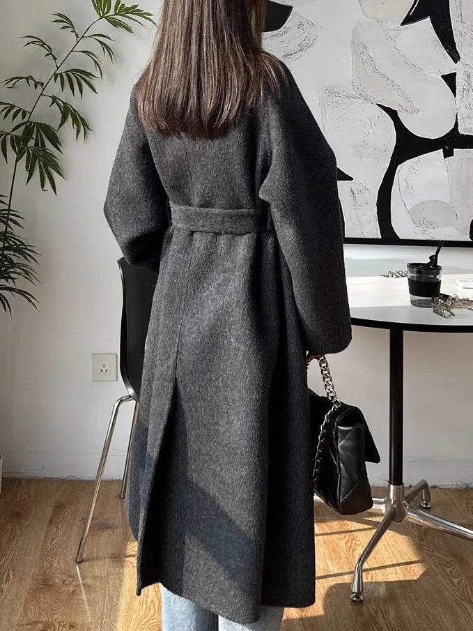 Women's 100% Wool Stand Collar Long Coat