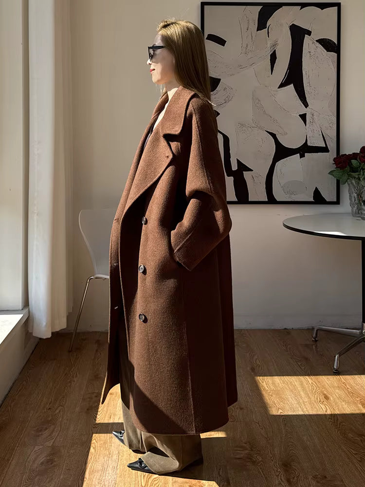 Women's 100% Wool Stand Collar Long Coat