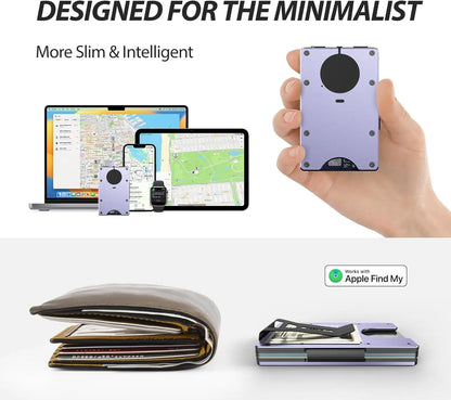 RFID Blocking Slim Wallet, Compatible with Find My iOS Only, Detachable Money Clip