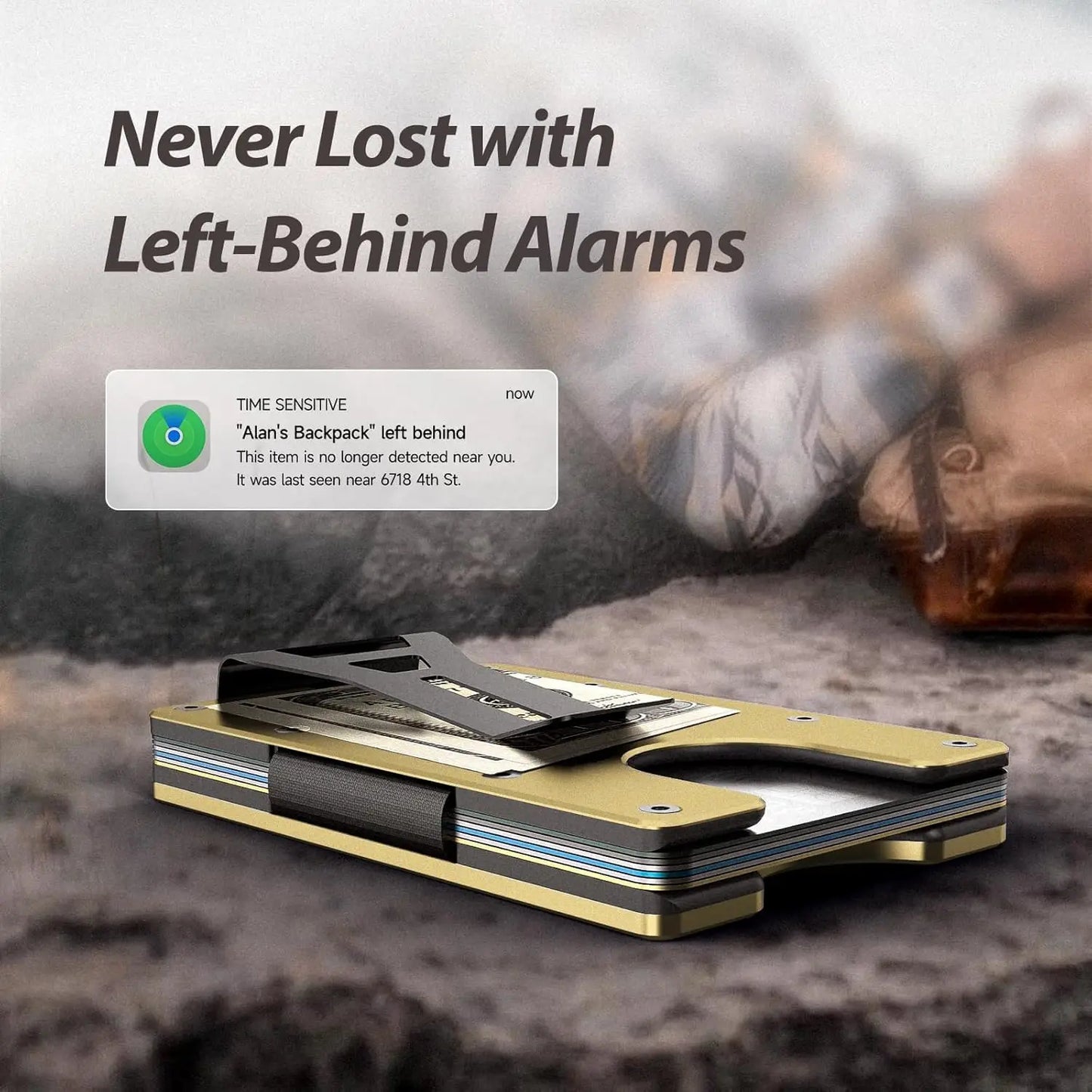 RFID Blocking Slim Wallet, Compatible with Find My iOS Only, Detachable Money Clip