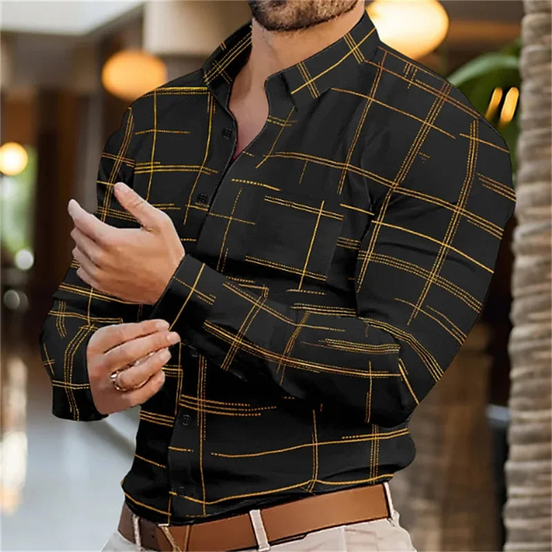 Men's Long Sleeve Slim Fit Button Lapel Shirt