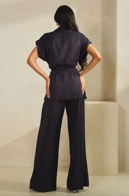 Double Breasted Pin Stripe Linen Vest Set