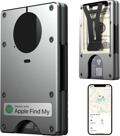 RFID Blocking Slim Wallet, Compatible with Find My iOS Only, Detachable Money Clip