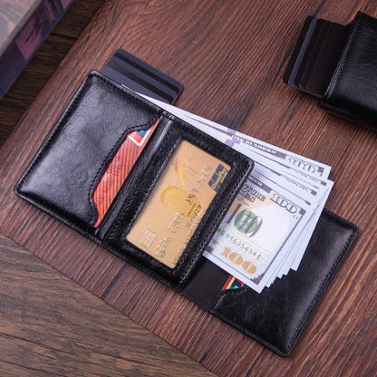 Wallet with RFID Protection Push Up Card Holder with Apple Air Tag Cover