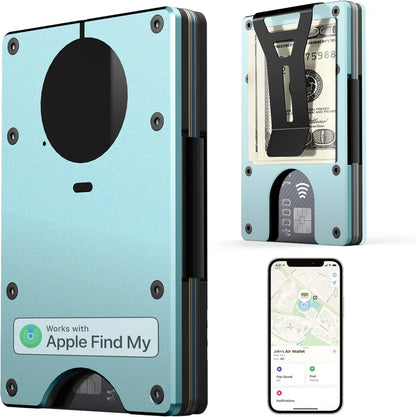 RFID Blocking Slim Wallet, Compatible with Find My iOS Only, Detachable Money Clip