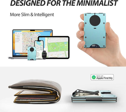 RFID Blocking Slim Wallet, Compatible with Find My iOS Only, Detachable Money Clip