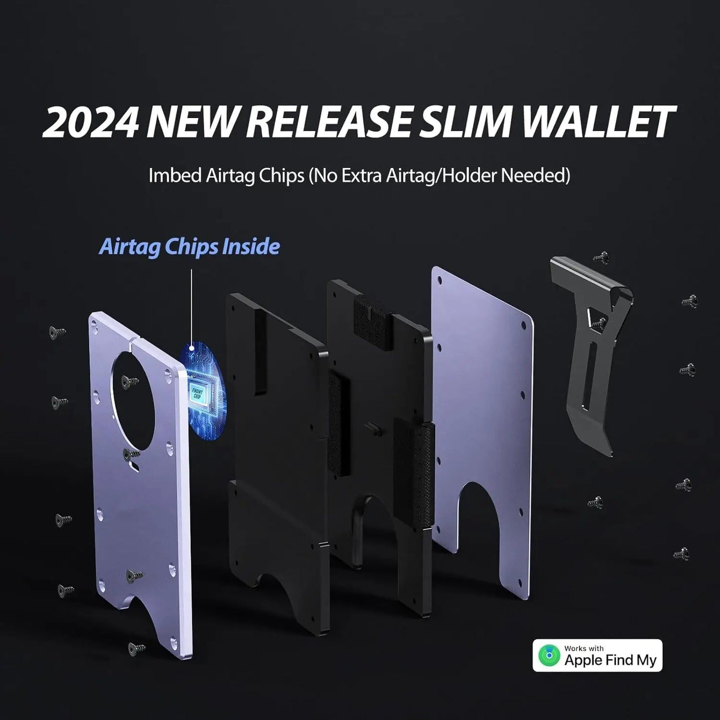 RFID Blocking Slim Wallet, Compatible with Find My iOS Only, Detachable Money Clip