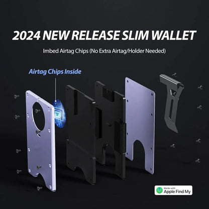 RFID Blocking Slim Wallet, Compatible with Find My iOS Only, Detachable Money Clip