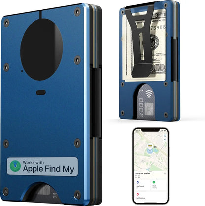 RFID Blocking Slim Wallet, Compatible with Find My iOS Only, Detachable Money Clip