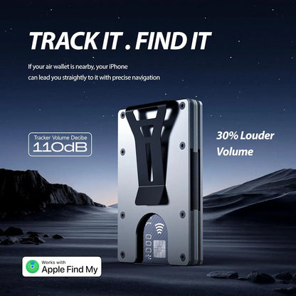 RFID Blocking Slim Wallet, Compatible with Find My iOS Only, Detachable Money Clip