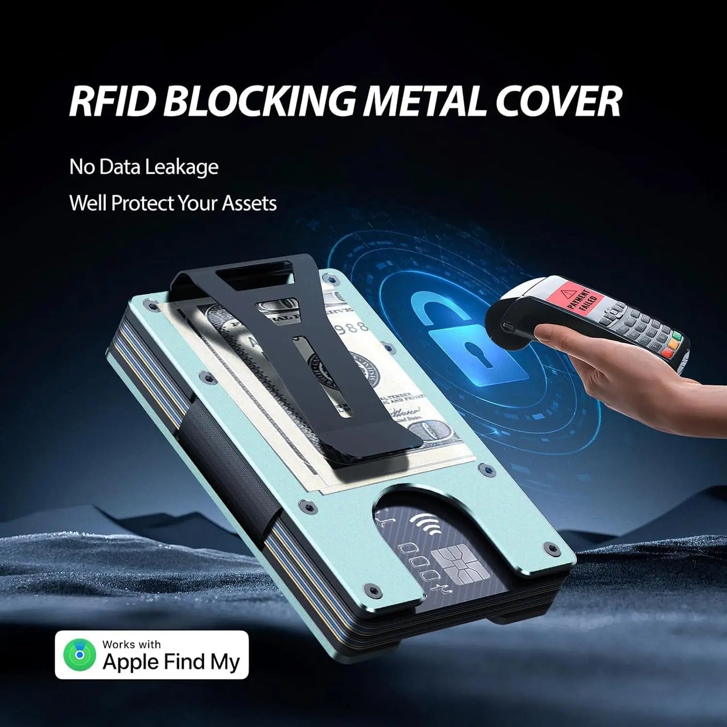 RFID Blocking Slim Wallet, Compatible with Find My iOS Only, Detachable Money Clip