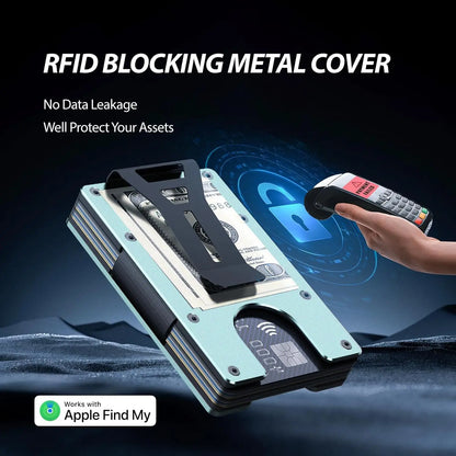 RFID Blocking Slim Wallet, Compatible with Find My iOS Only, Detachable Money Clip