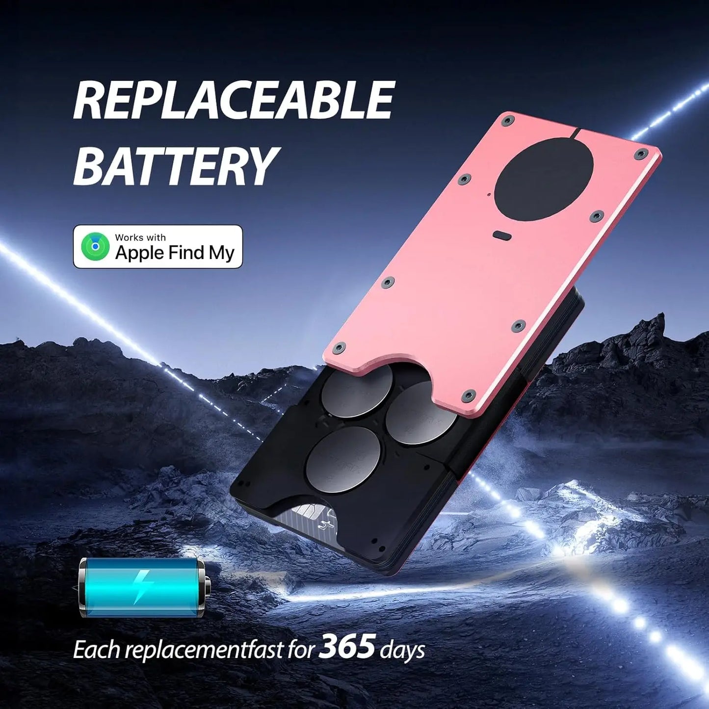 RFID Blocking Slim Wallet, Compatible with Find My iOS Only, Detachable Money Clip