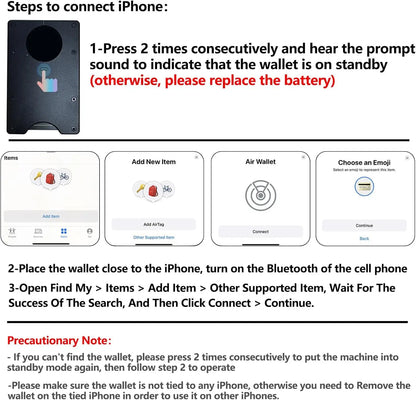 RFID Blocking Slim Wallet, Compatible with Find My iOS Only, Detachable Money Clip