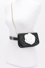 Faux Leather Quilted Flower Beltbag Shoulder Chain