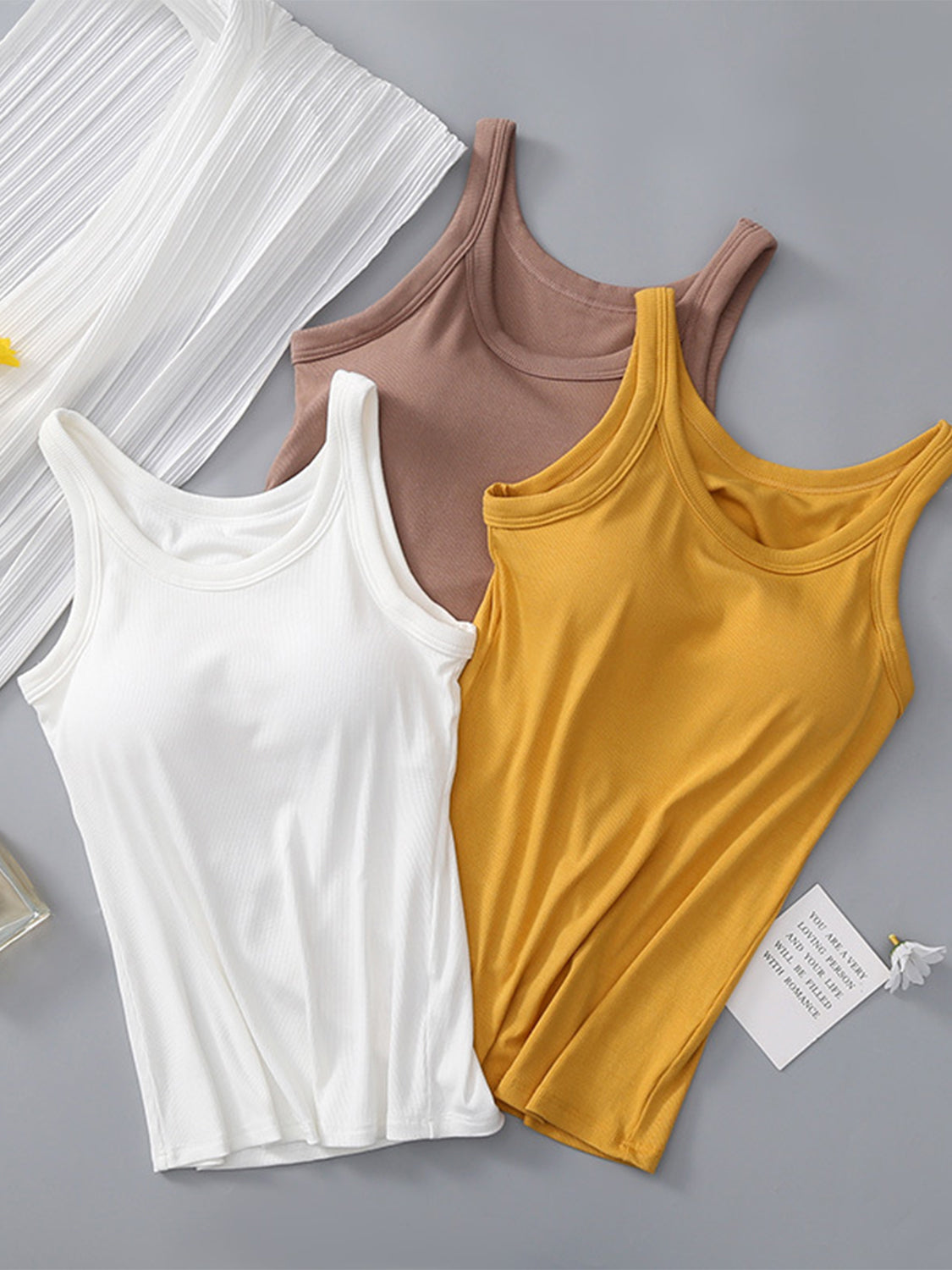 Round Neck Tank Top with Built-In Bra