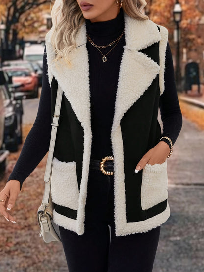 Contrast Open Front Sherpa Vest Coat