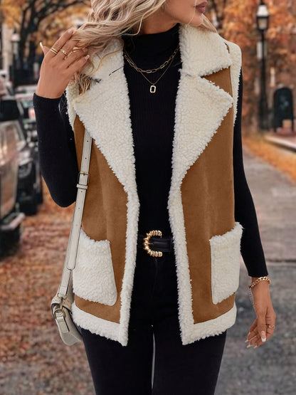 Contrast Open Front Sherpa Vest Coat