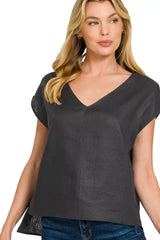 Linen V-Neck Sleeveless Top