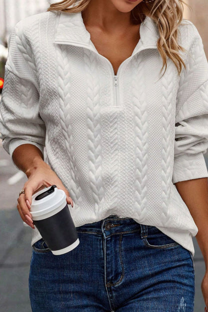 Textured Quarter Zip Long Sleeve Sweater