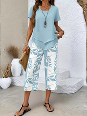 Leaf Print Cropped Pants Set