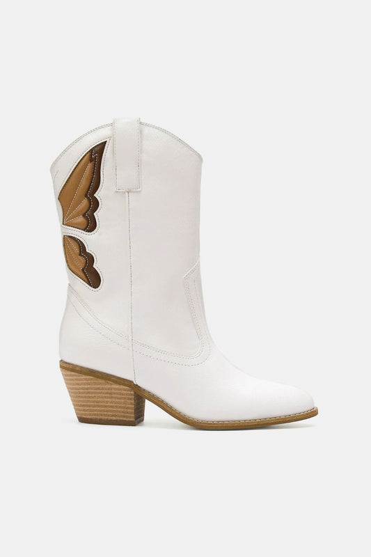 White Butterfly Cut Detail Point Toe Boots