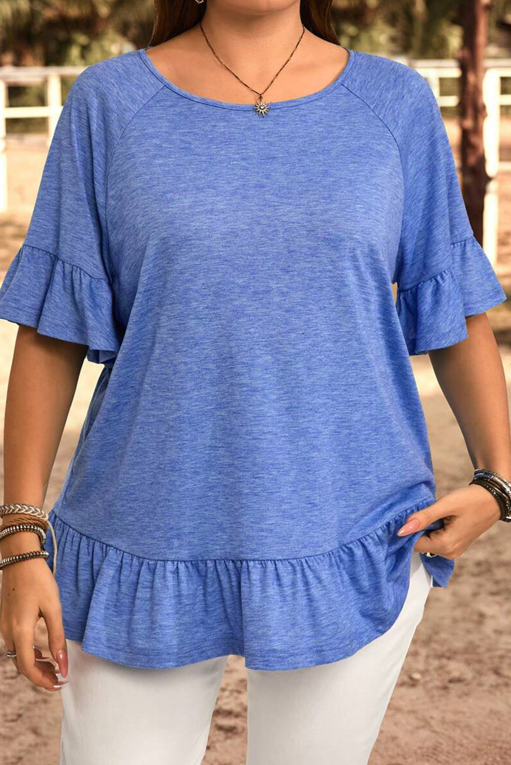 Plus Size Ruffle Hem Flowy Blouse
