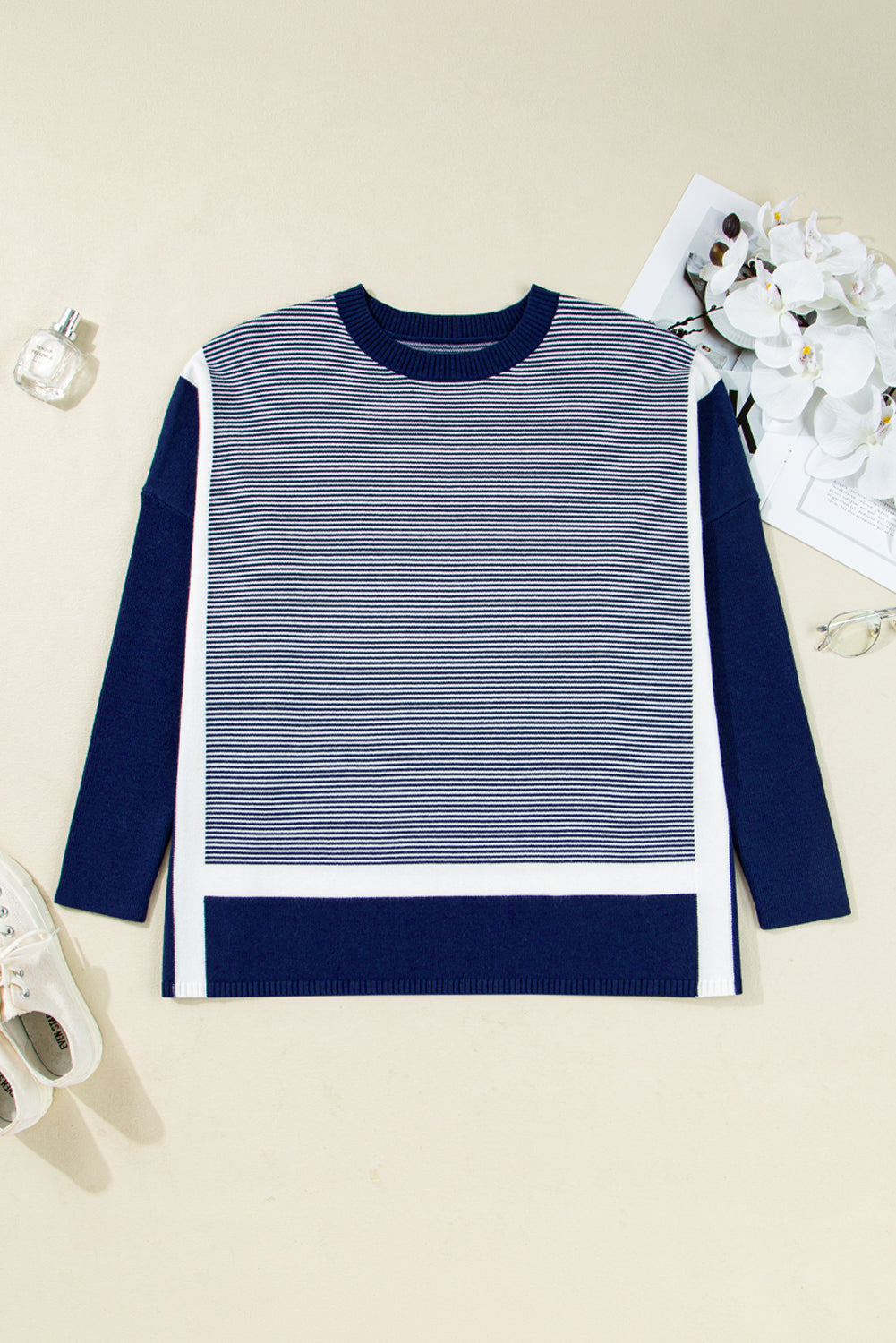 Striped Colorblock Dolman Tunic Sweater