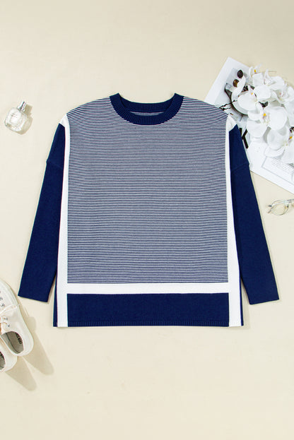 Striped Colorblock Dolman Tunic Sweater
