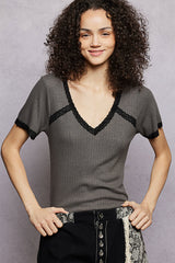 V-Neck Short Sleeve Textured T-Shirt