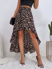 Leopard Print High-Low Skirt