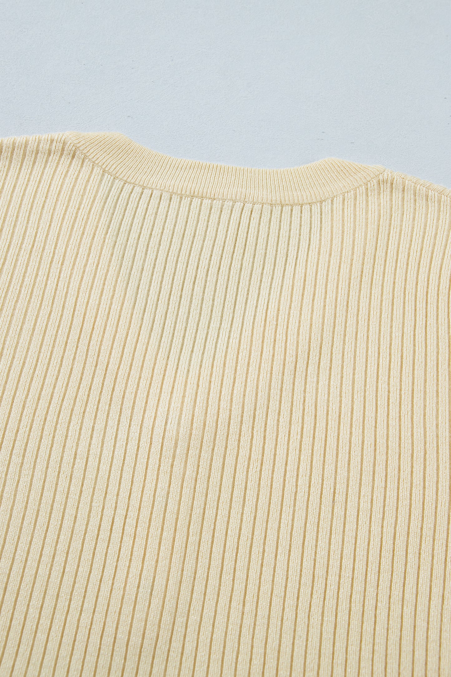 Ribbed Knit Striped Trim Short Sleeve Sweater