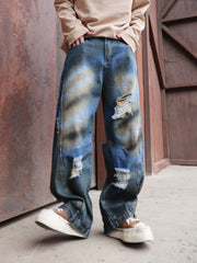 Men's Distressed Wide-Leg Jeans