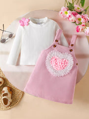 Children's Heart Decor Corduroy Overall Dress & Ribbed Top Set