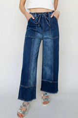 Drawstring Seam Detail Wide Leg Denims