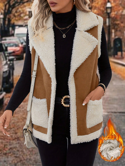 Contrast Open Front Sherpa Vest Coat