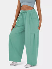 High-Waisted Drawstring Wide-Leg Activewear Pants