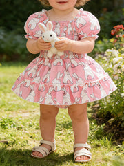 Children's Bunny Print Smocked Dress & Headband Set