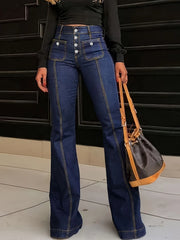 Pocketed Front Panel Flared Jeans