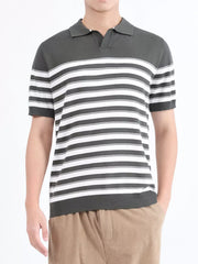 Men's Striped Knit Short Sleeve Polo