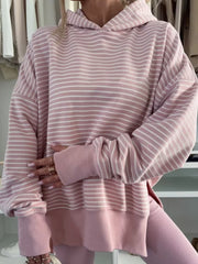 Cotton Side Slit Drop Shoulder Loose Fit Hoodie