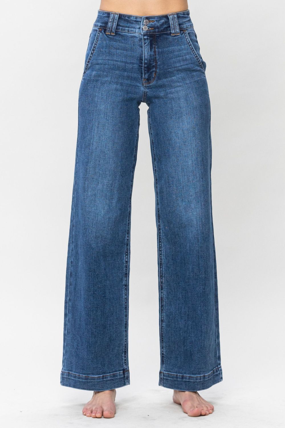 Double Button Wide Leg Jeans