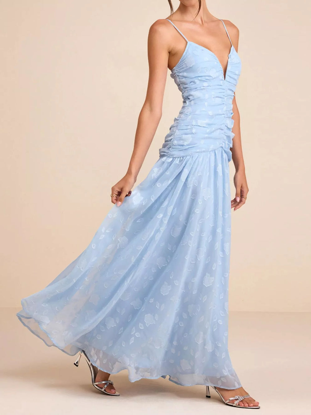 Ruched Spaghetti Strap Maxi Dress