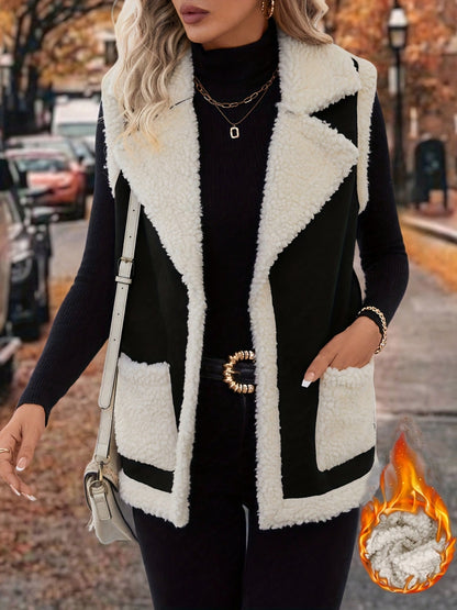 Contrast Open Front Sherpa Vest Coat