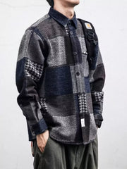 Men's Plaid Patchwork Button Up Shacket