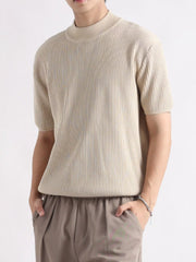 Men's Ribbed Knit Mock Neck Short Sleeve Shirt