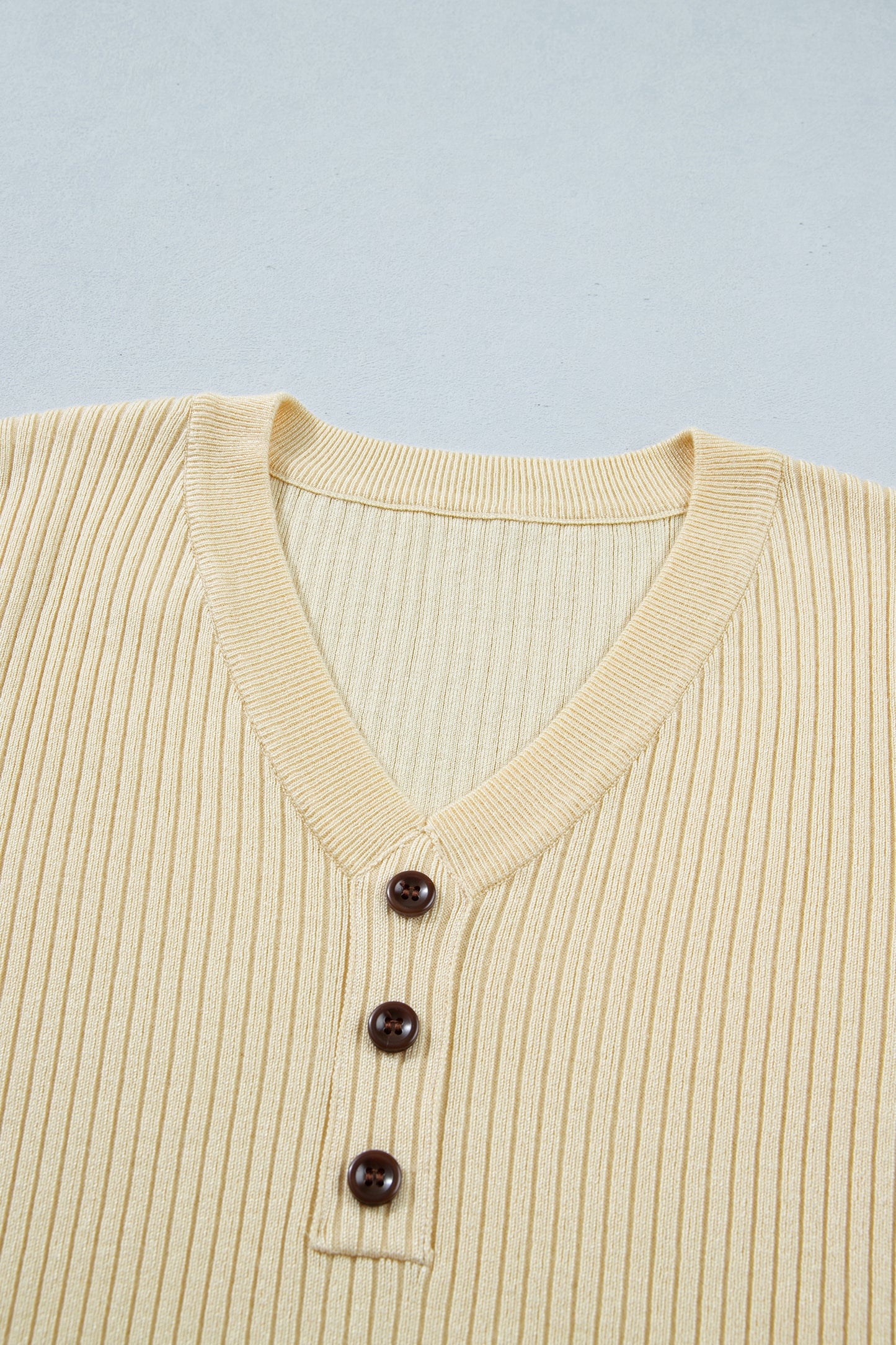 Ribbed Knit Striped Trim Short Sleeve Sweater