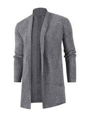 Men's Plus Size Heathered Open Front Longline Knit Cardigan with Pockets