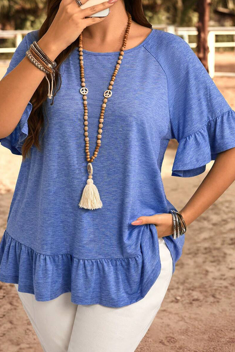 Plus Size Ruffle Hem Flowy Blouse