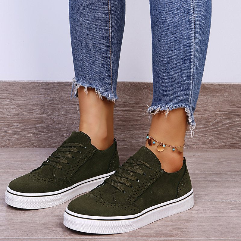 Women's Lace-Up Suedette Flat Sneakers